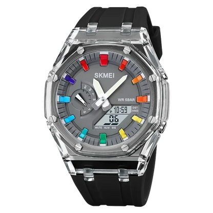 SKMEI 2100 Waterproof Men Watch Countdown Stopwatch Led Light Electronic Movement Wristwatch 5Alarm Clock 2 Time Digital Watches