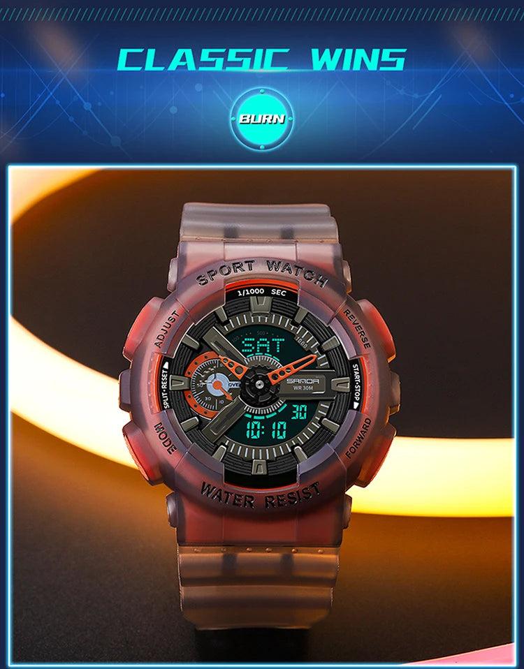 Sanda new 3029 watch luminous fashion personality Electronic Watch fluorescence watch Shell Man Watch