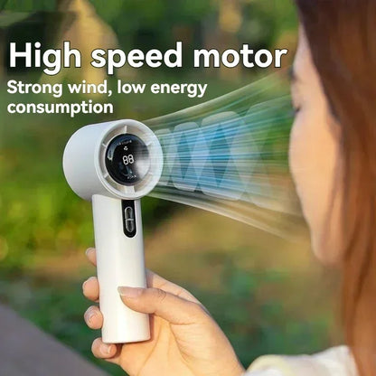 2025 Portable Turbo Handheld Fan - 100-Speed Adjustable, USB Rechargeable Mini Fan with LED for Camping, Outdoor & Travel