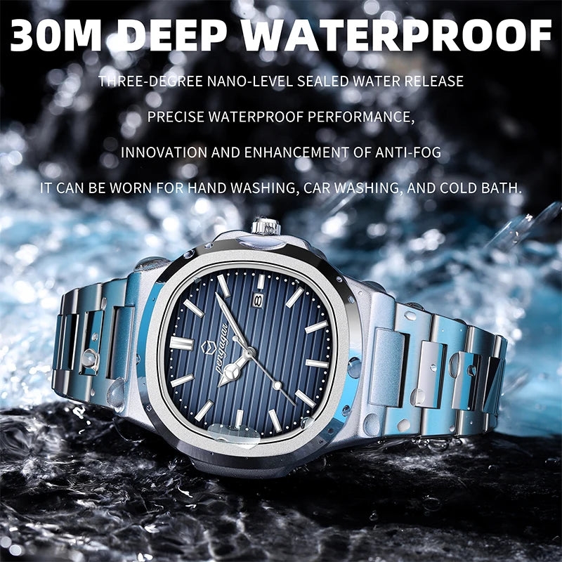 PAAZOMU  Square Luxury Men Wristwatch Waterproof Luminous Date Stainless Steel Male Clock Business Sports Quartz Watches For Men