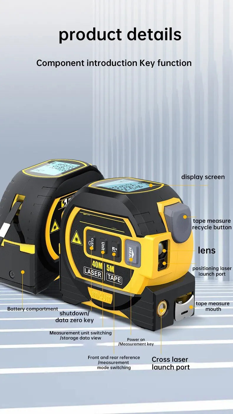 3 In 1 Laser Rangefinder 40 M / 60 M Distance Measurement With Backlit Display Rangefinder Scale Area / Distance Rechargeable