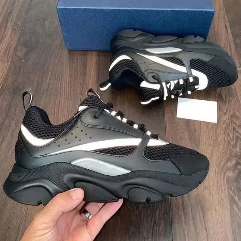 Spring Summer Fashion B22 Breathable Casual Snug Flat Bottom Low-top Shoes Men's Round Toe Net Cloth Patchwork Lace-Up Shoes