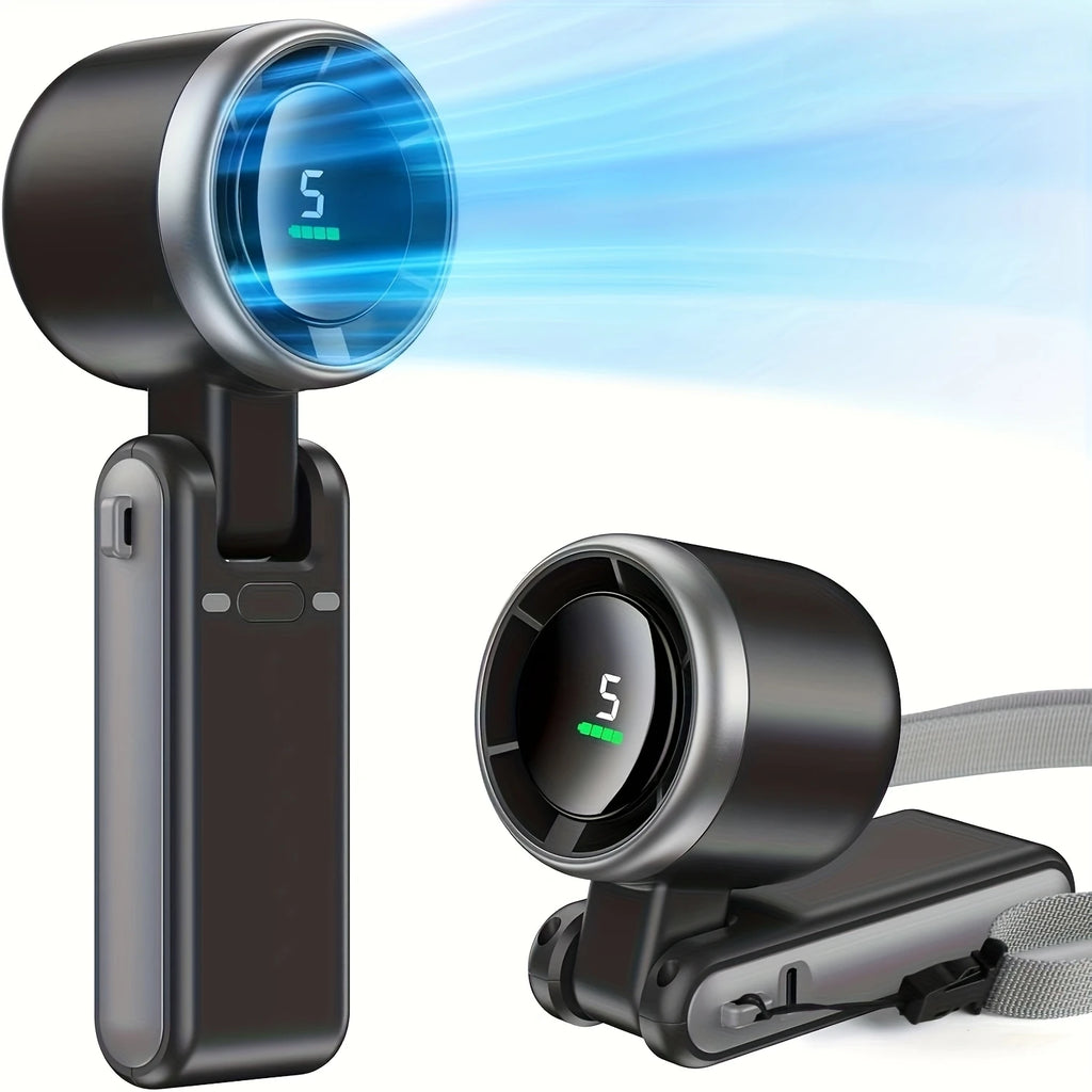 Portable Handheld Turbo Fan, 5 Gear Wind, Battery Operated, Hand Fan with Air Turbo Tech, Digital Display, Adjustable Angles