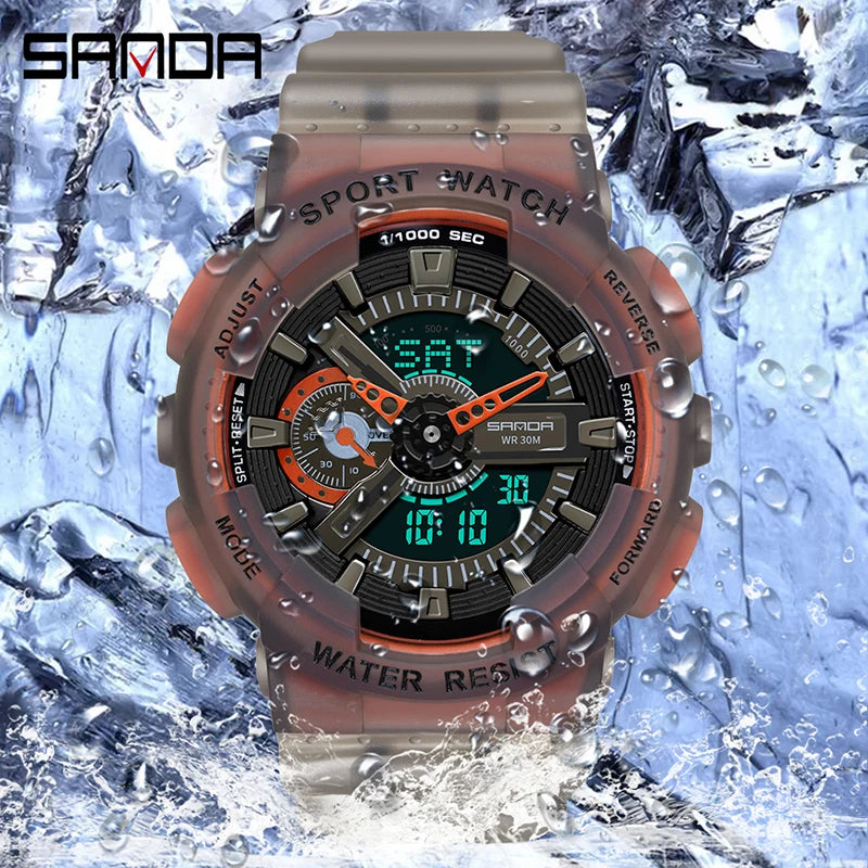 Sanda new 3029 watch luminous fashion personality Electronic Watch fluorescence watch Shell Man Watch