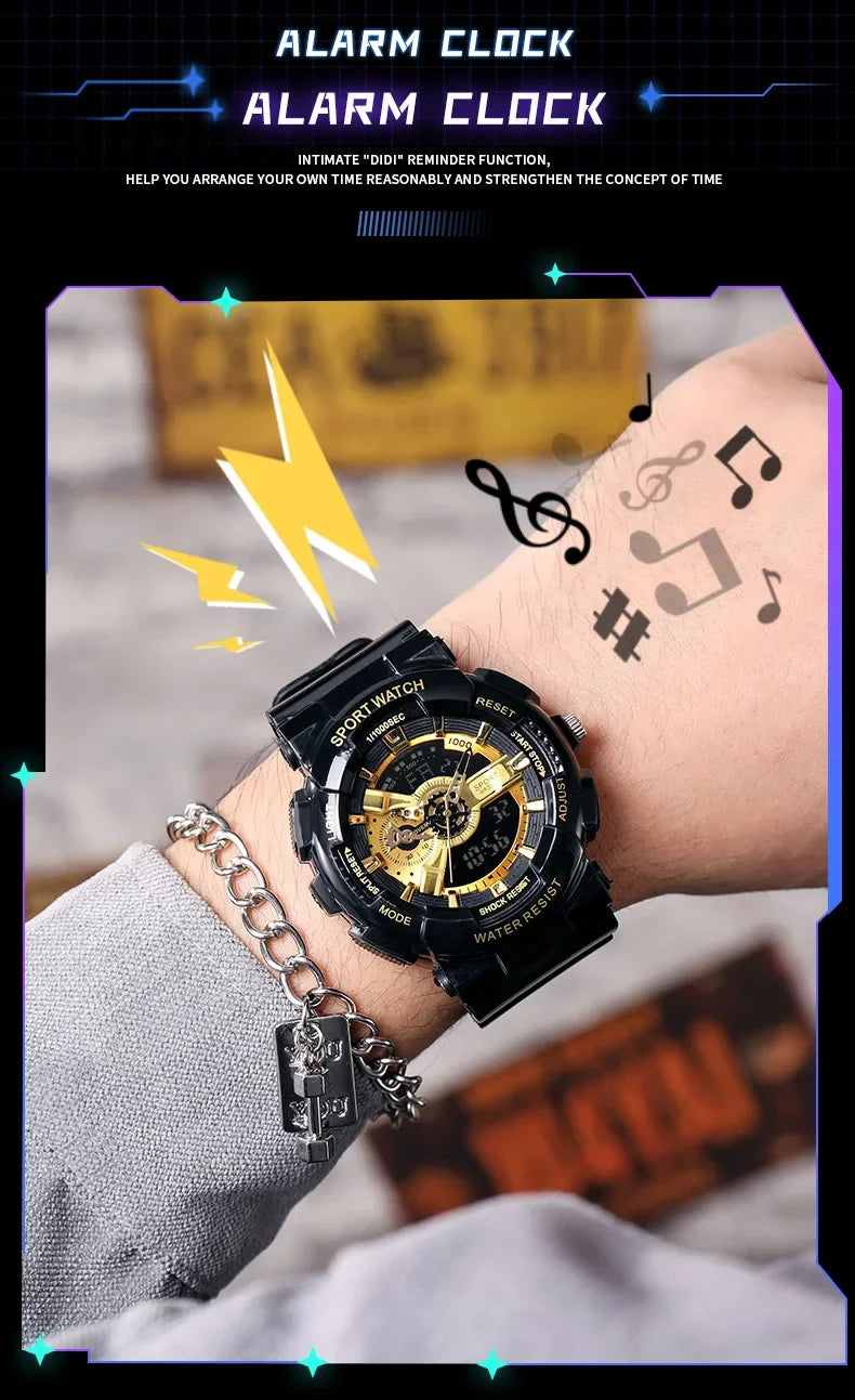 Youth Sport Digital Watch Men Shockproof Waterproof Dual Wristwatches LED  Alarm Clock Mens Watches Cool