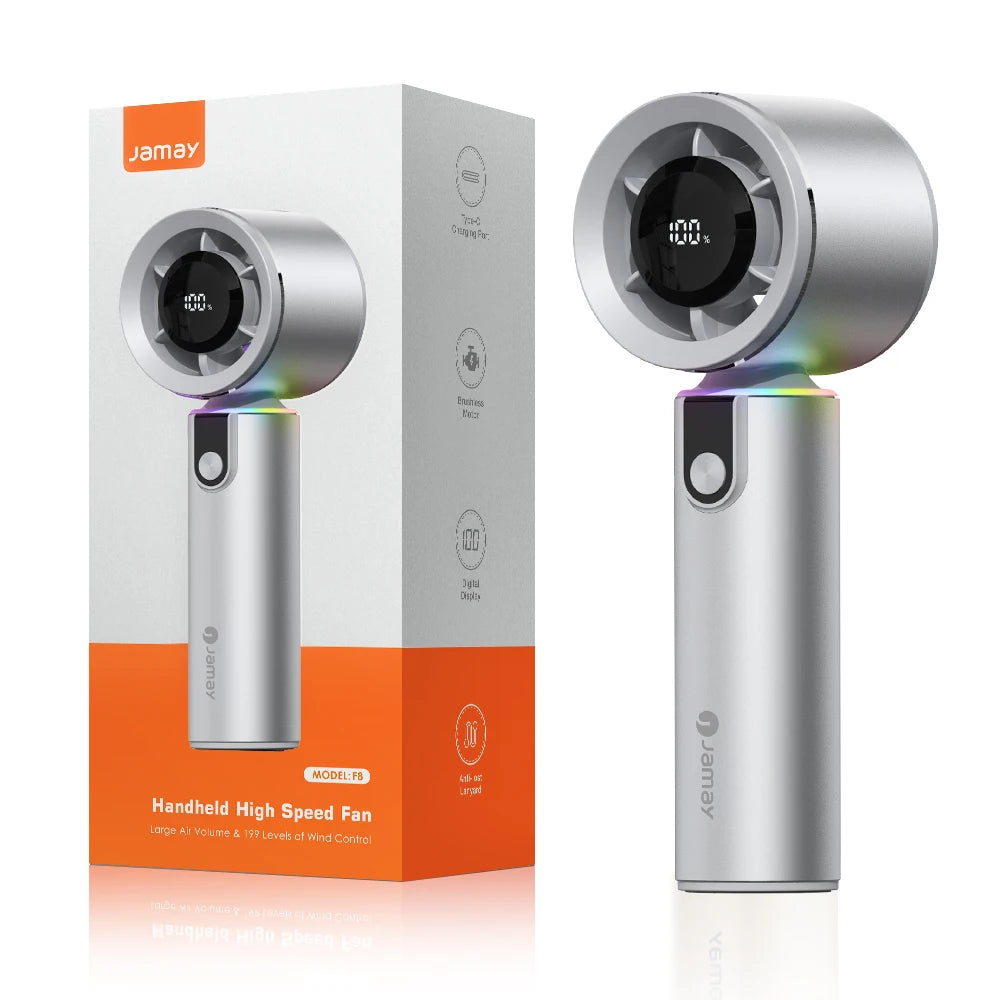 Portable Handheld Turbo Fan with LED Screen 5 Adjustable Speed Levels High Wind Cooling USB Rechargeable Summer Outdoor 4000mAh