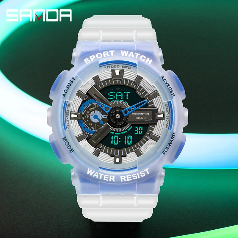 Sanda new 3029 watch luminous fashion personality Electronic Watch fluorescence watch Shell Man Watch
