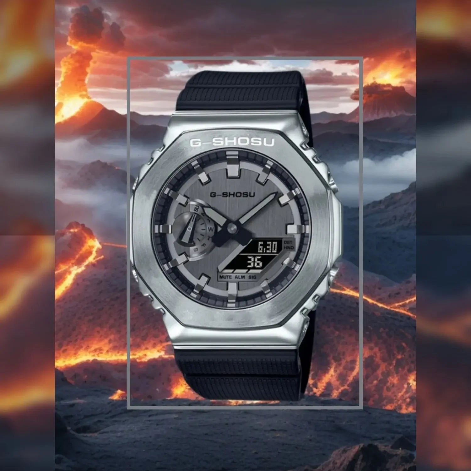 Electronic unisex digital watch with full function alloy dial GM oak series LED dual display world time full function