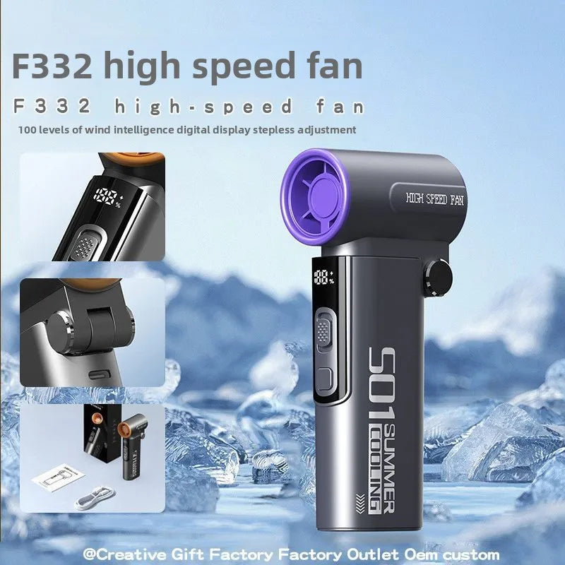 Handheld Fan, Turbo Power High Speed Air, USB Charging, Foldable Otdoor Portable Small Fan, LED Digital Display Turbo Fan