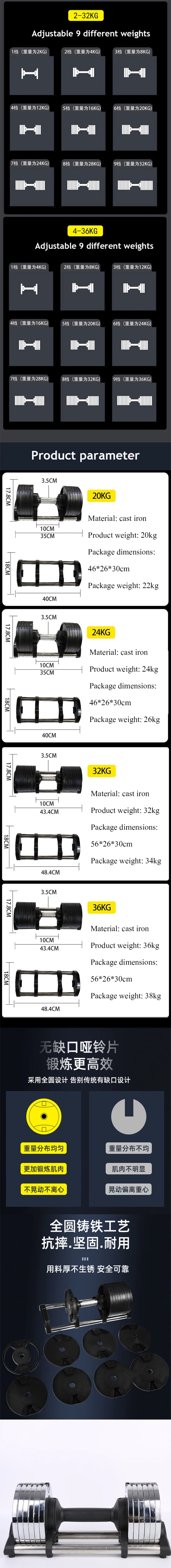 36KG Dumbbell Set With Stand Adjustable Weightlifting Fitness Dumbbells Door To Door
