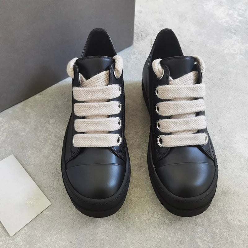 Men's Casual Shoes Jumbo Shoelace Women's Sneakers Leather Shoes for Men Lace-up O-wen Fashion Men's Sneakers