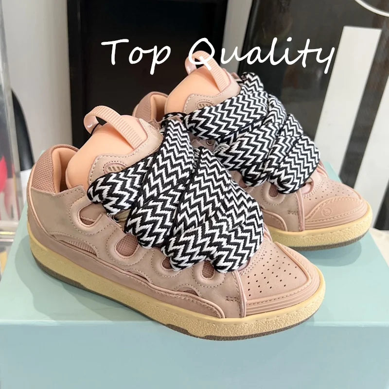 Men's Women's Casual Shoes sports shoes Thick tongue Colorful shoelace Matching  leather material Splicing color design