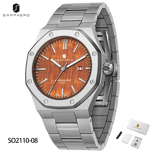 SAPPHERO Men's Watch, Stainless Steel Strap, Water-Resistant Design, Automatic Calendar, Festive Gifts, Exquisite Gift Box Clock