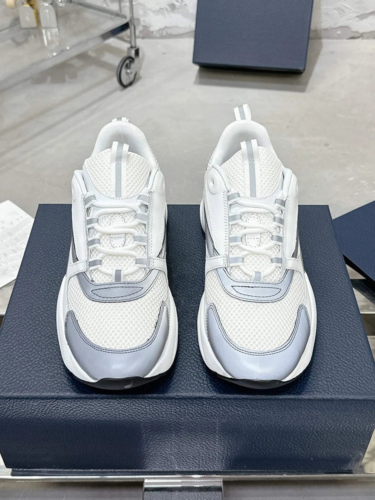 Spring Summer Fashion B22 Breathable Casual Snug Flat Bottom Low-top Shoes Men's Round Toe Net Cloth Patchwork Lace-Up Shoes