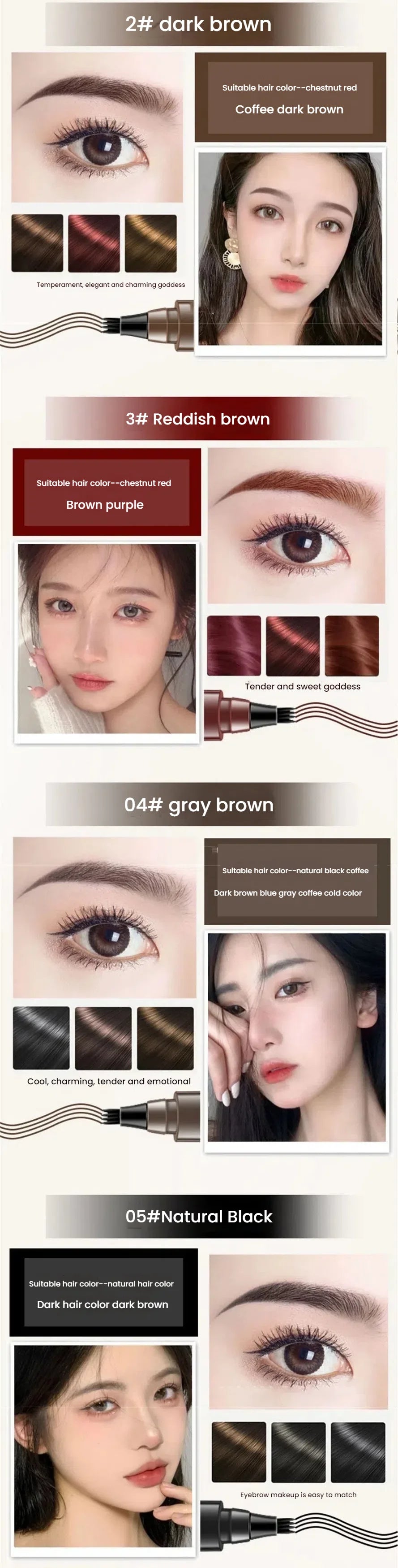 5 Colors Microblading Eyebrow Pen Waterproof Liquid Eyebrow Pencil Long Lasting Eyebrow Pen 4 Points Eye Brow Pen Cosmetics