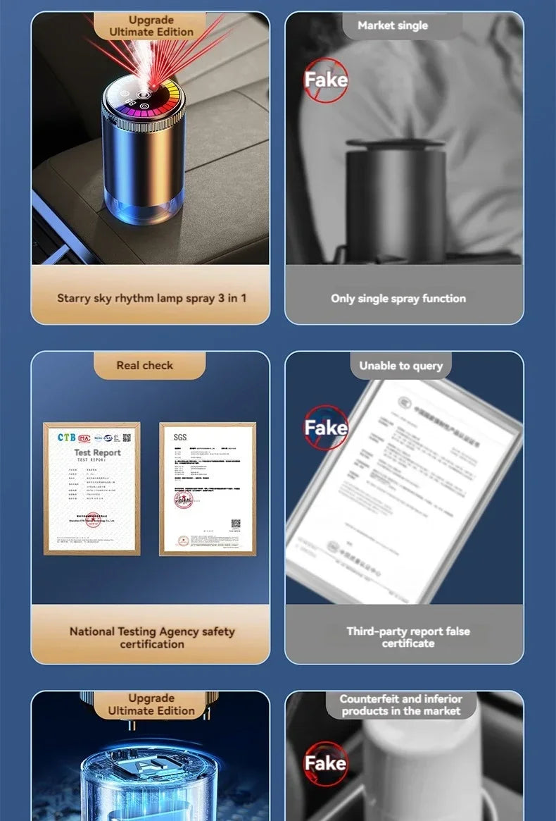 Smart Car Air Freshener Rechargeable Aroma Diffuser 5 Levels of Adjustable Intelligent  Diffuser Pickup Light Starry Sky Summit