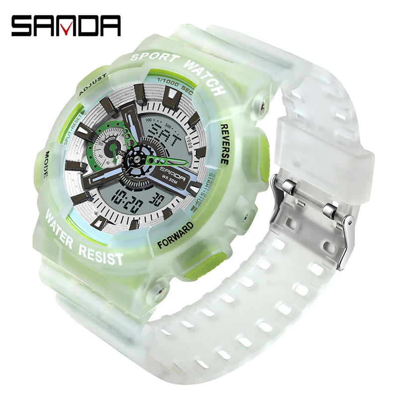 Sanda new 3029 watch luminous fashion personality Electronic Watch fluorescence watch Shell Man Watch