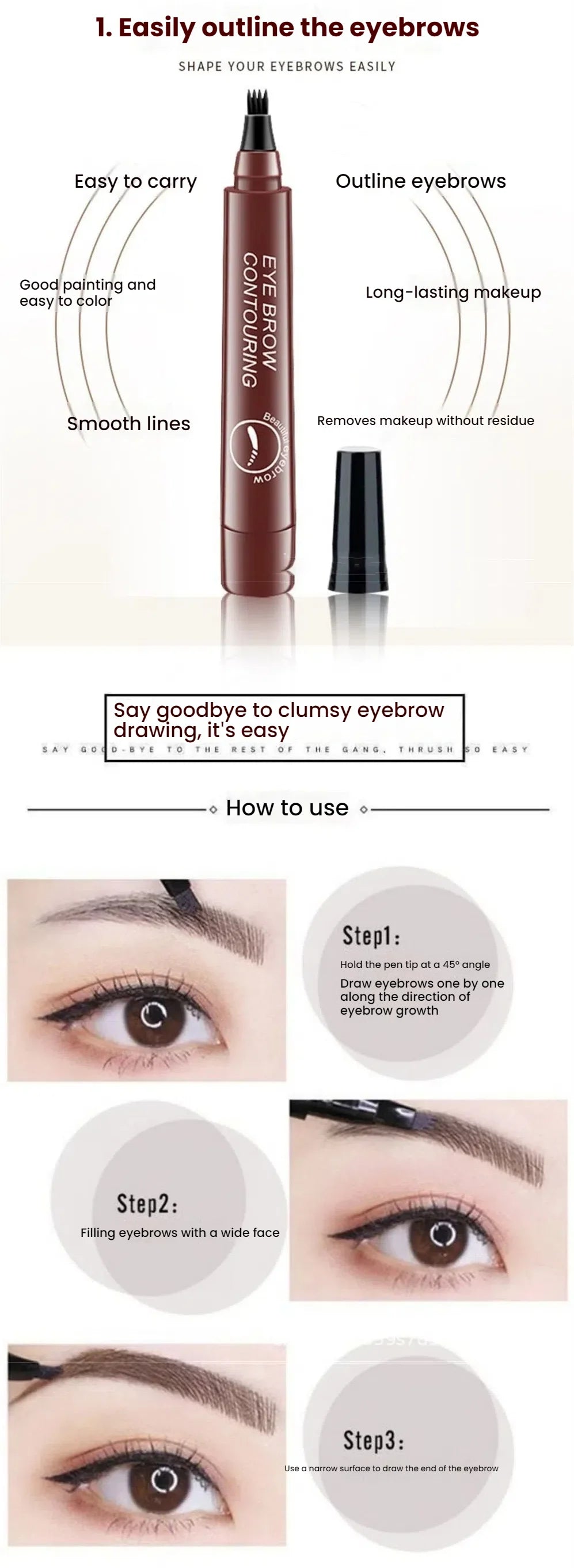 5 Colors Microblading Eyebrow Pen Waterproof Liquid Eyebrow Pencil Long Lasting Eyebrow Pen 4 Points Eye Brow Pen Cosmetics
