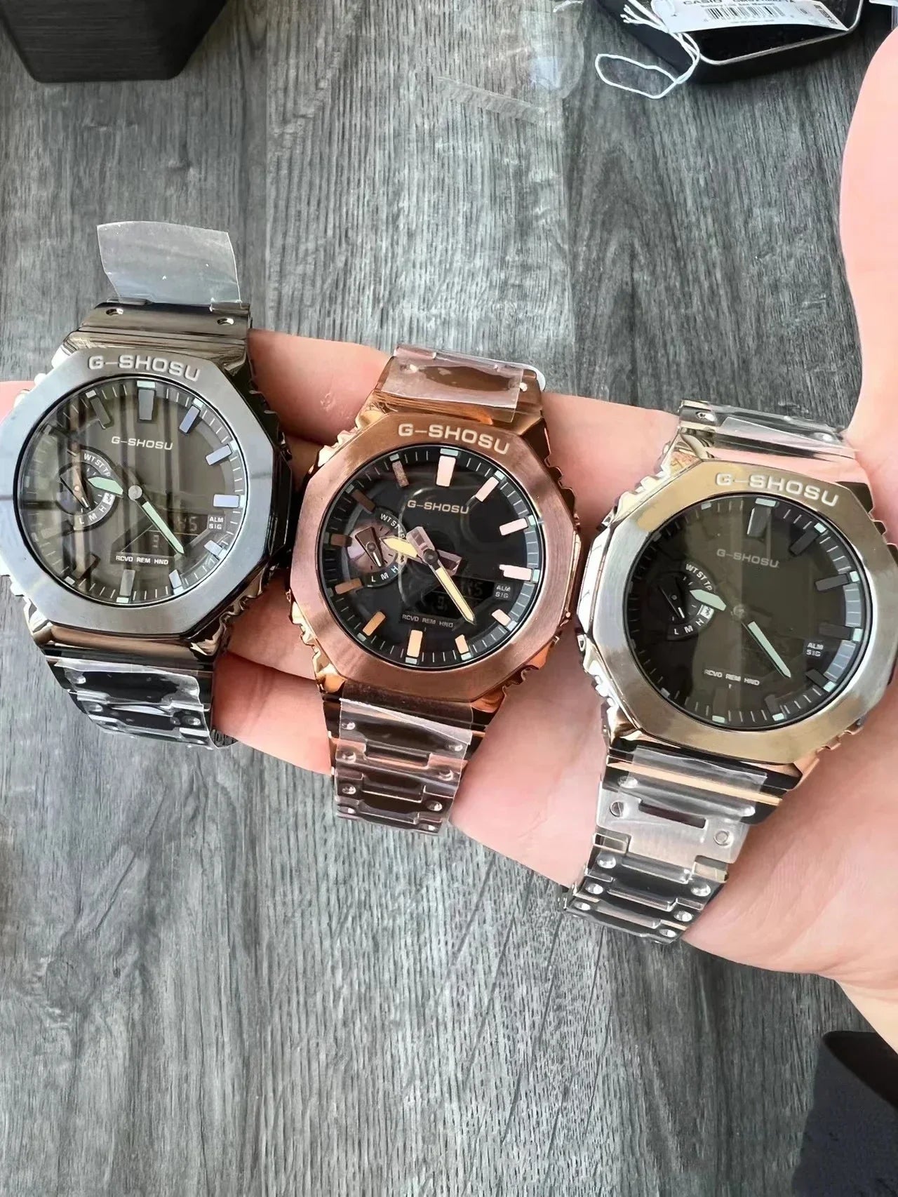 Electronic Digital Sports Unisex Watch Full Function LED Alloy Large Dial World Time Steel Strap GMB Oak Series