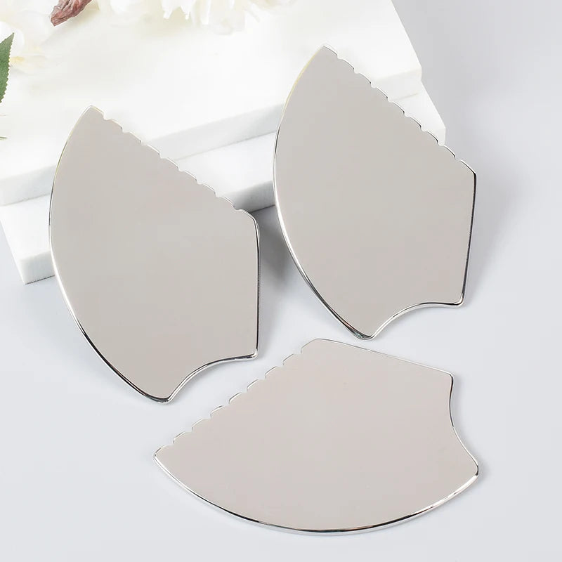 Gua Sha Facial Tool, Stainless Steel GuaSha Massage Tool Natural Universal Facial Silver Metal Gua Sha Board for SPA Acupuncture