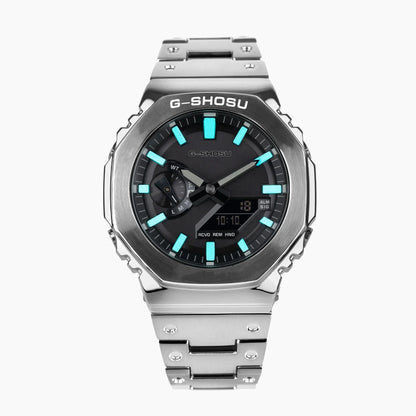 Unisex Digital Electronic Watch Full Function World Time Alloy LED Dual Display Steel Strap Large Dial GMB Series