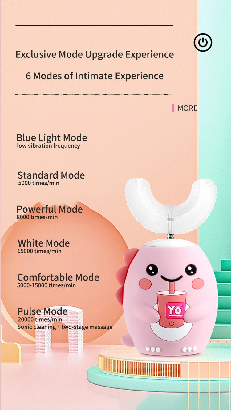 360 Degrees Intelligent Automatic Electric Toothbrush for Kids Children Rechargeable U Shaped Smart Sonic Tooth Brush Waterproof