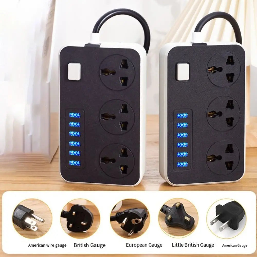 UK EU US Outlet Power Strip 2m Extension Cord 3-Outlets Extended USB Socket Power Button Safe Universal Plug Electrical Socket