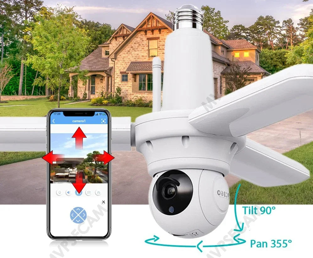 Smart 5MP WIFI Security Camera E27 Bulb Floodlight 2K HD Video Wireless Surveillance IP Cameras Wi-Fi PTZ Home CCTV Night Vision