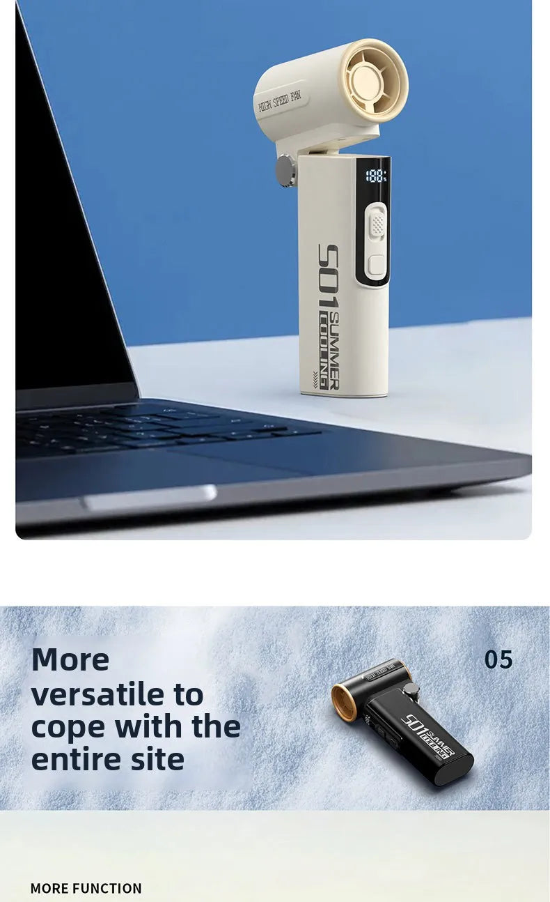 Handheld Fan, Turbo Power High Speed Air, USB Charging, Foldable Otdoor Portable Small Fan, LED Digital Display Turbo Fan