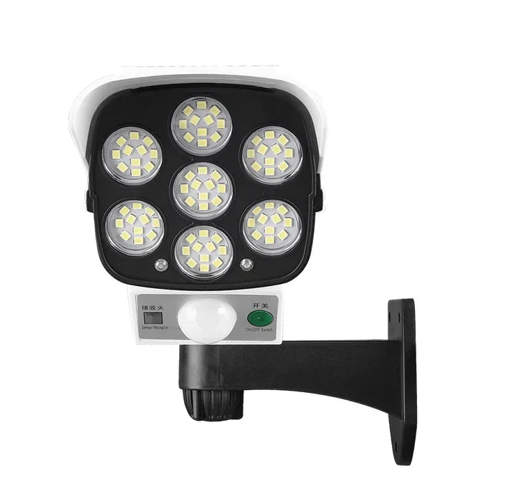Security Dummy Camera Lamp 77 LEDs Motion Sensor Solar Night Lights Waterproof 3 Lighting Modes Home Porch Garden FloodLight