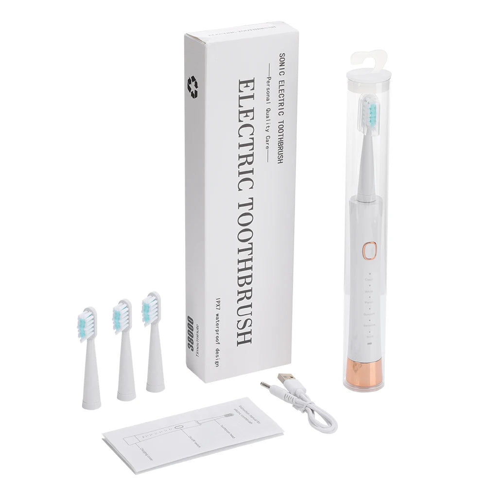 Ultrasonic Electric Toothbrush for Adults USB Rechargeable 5 Modes with 4 Toothbrush Heads IPX7 Waterproof Travel Toothbrush