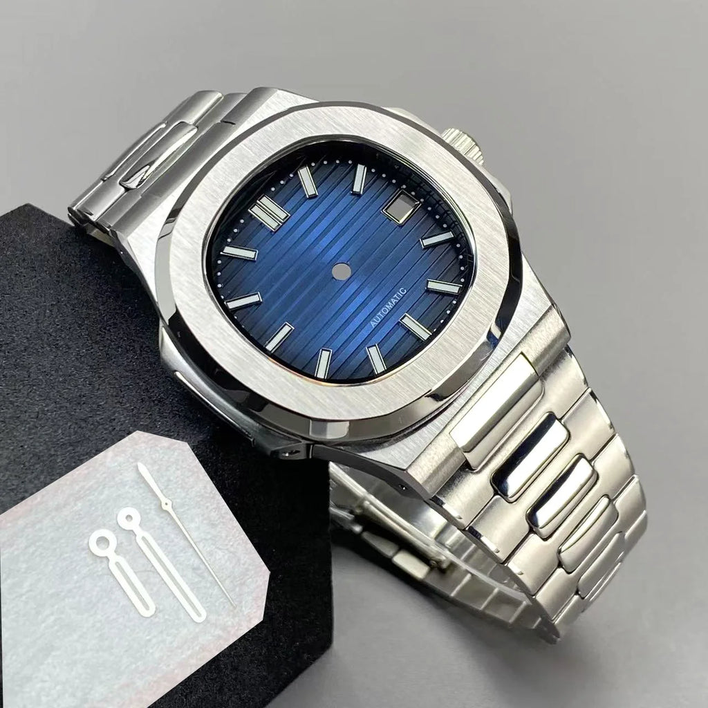 40mm NH35 Square Watch Case with Green Luminous Single Date Dial for Nautilus Style Watches Fit NH35 NH36 NH38 Movements