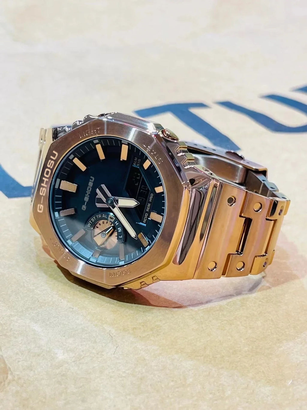 Digital Sports Electronic Unisex Watch Full Function LED Alloy Large Dial World Time Steel Strap GMB Oak Series