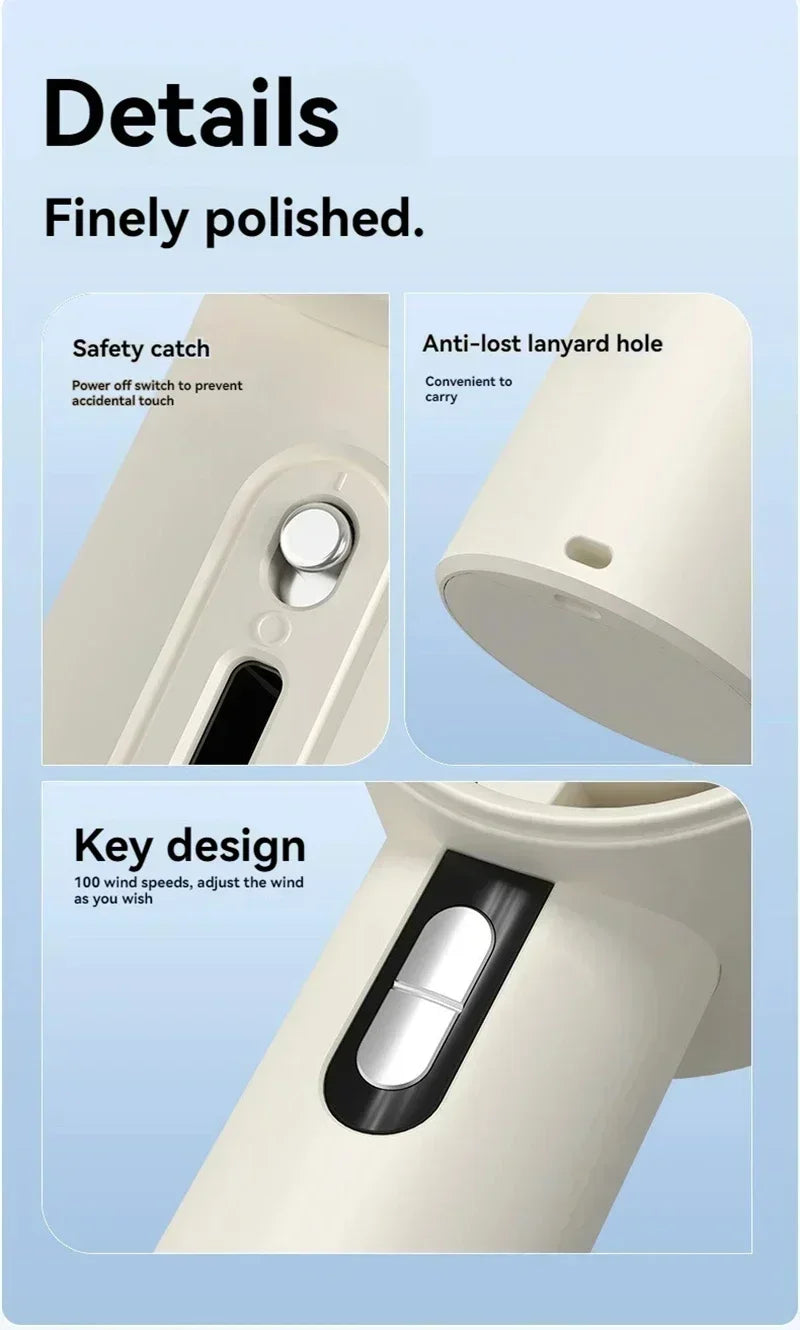 2025 Portable Turbo Handheld Fan - 100-Speed Adjustable, USB Rechargeable Mini Fan with LED for Camping, Outdoor & Travel