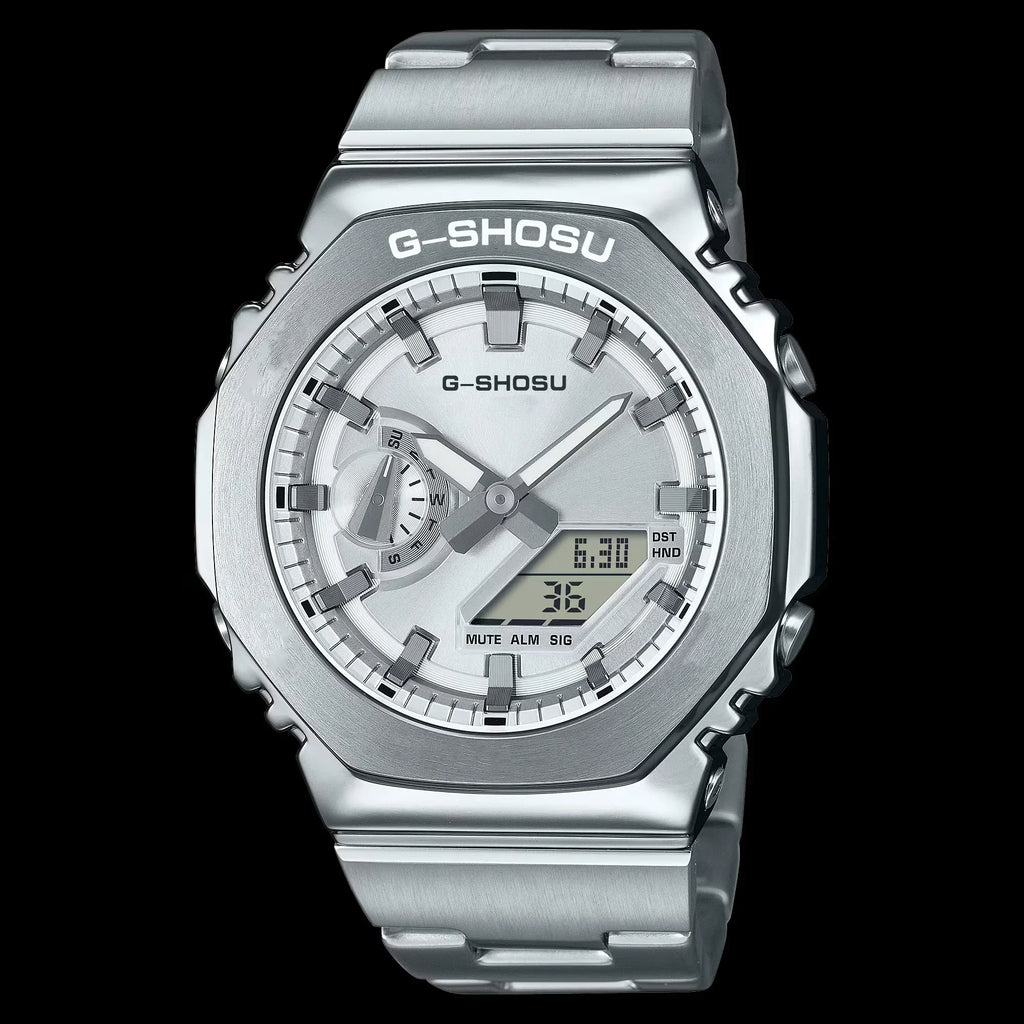 Unisex Digital Electronic Watch Full Function World Time Alloy LED Dual Display Steel Strap Large Dial GMB Series