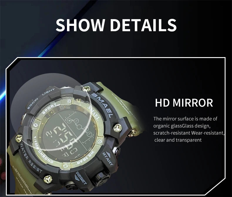 SAMEL Men Digital Watch Sport Shock Military Watches Waterproof Tactical Electronic Wristwatch Green Male Large Face Sport Clock