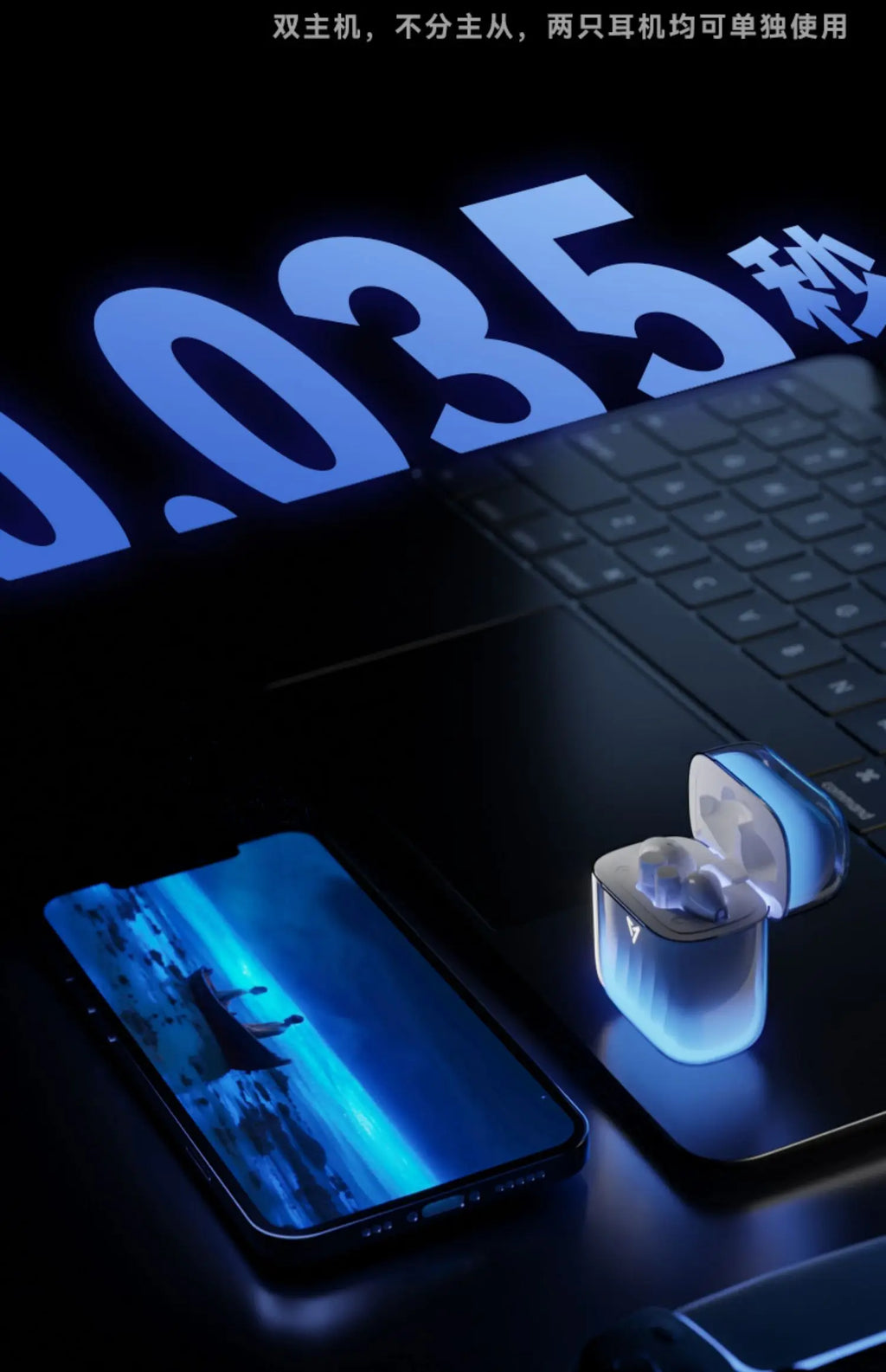 LIUP LP1 Luminous New Headphones Bluetooth Half in Ear Without Sensors Delay AI Active Noise Reduction  Dual Mode Switching Gift