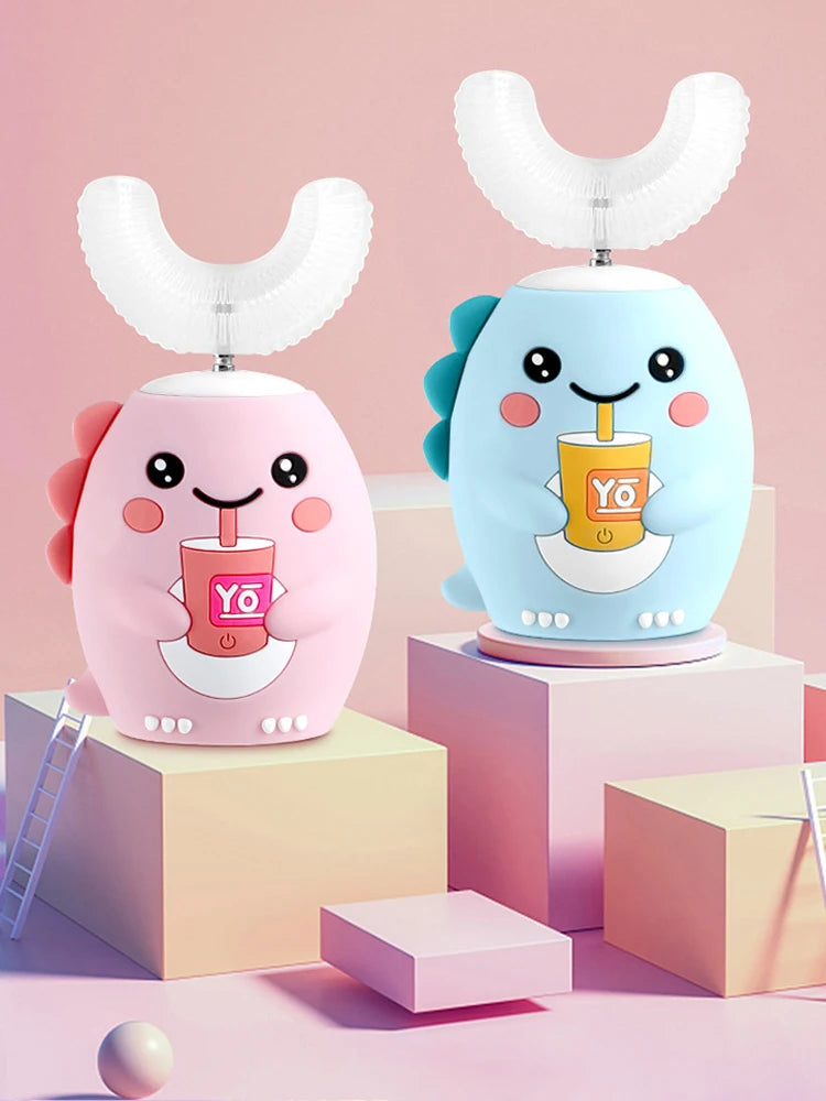 360° Sonic Electric Toothbrush U Shape Rechargeable for Kids Children Automatic Silicone Tooth Brush Smart Timer Blue Light IPX7