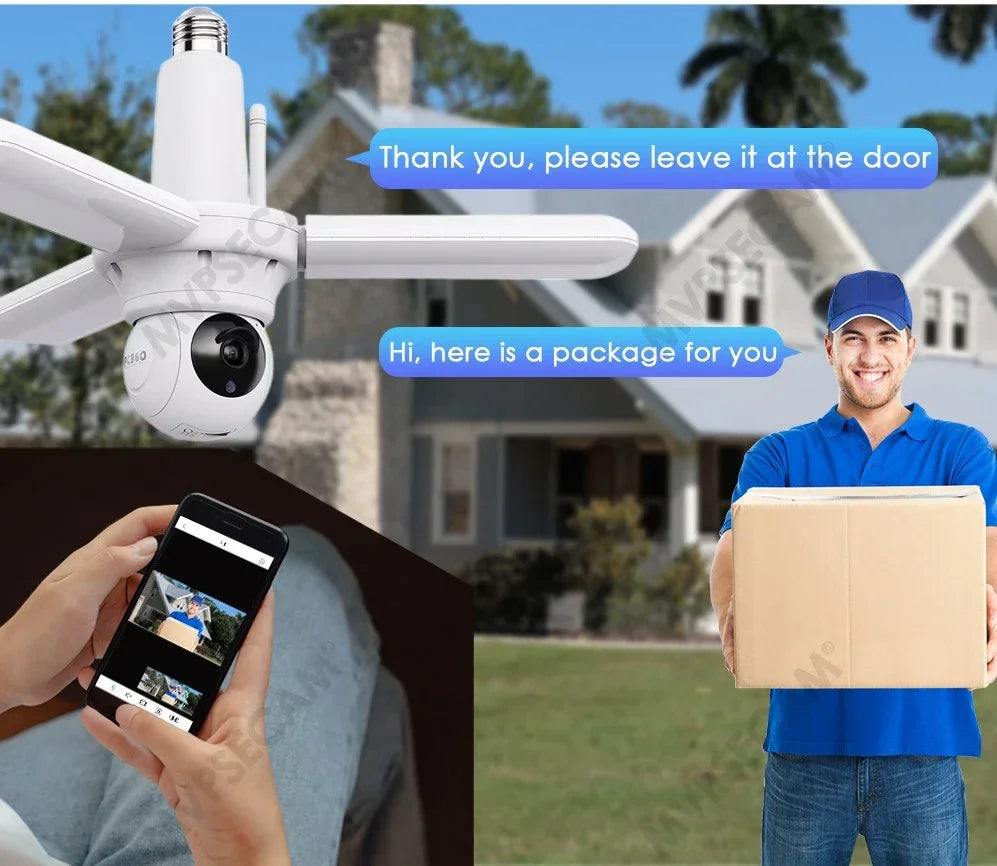 Smart 5MP WIFI Security Camera E27 Bulb Floodlight 2K HD Video Wireless Surveillance IP Cameras Wi-Fi PTZ Home CCTV Night Vision