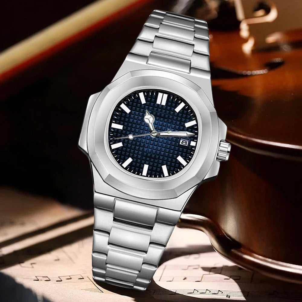 1PCS Silver Men's Watch Fashion Trend Simple Wind Strap Calendar Quartz Watch Suitable for Daily Clothing Matching Perfect Gift