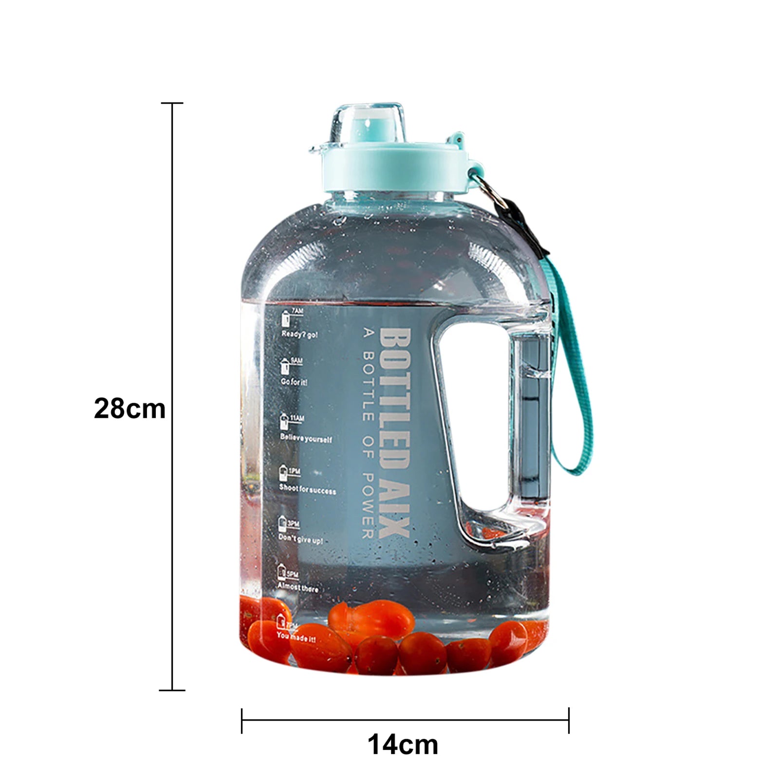 2200ML Large Capacity Water Bottle Gradient Color Time Marker with Handle Strap Wide Mouth Opening Outdoor Sport Fitness Gym Cup