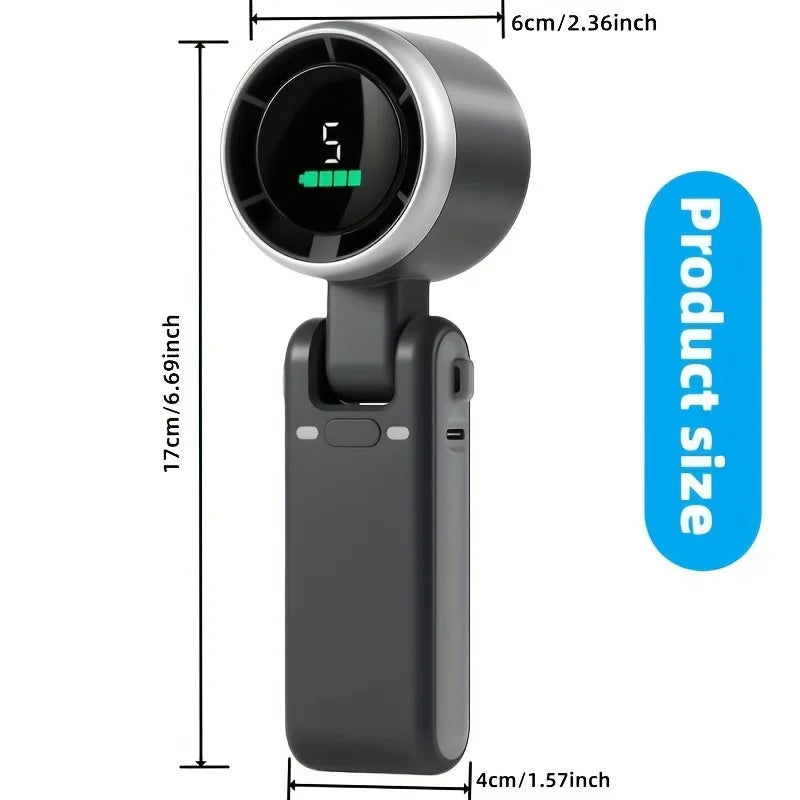 Portable Handheld Turbo Fan, 5 Gear Wind, Battery Operated, Hand Fan with Air Turbo Tech, Digital Display, Adjustable Angles