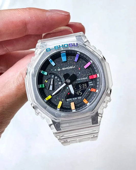 Star Sports Unisex Watch Full Function World Time Auto Hand Lift Lamp LED Dual Display Rubber Strap