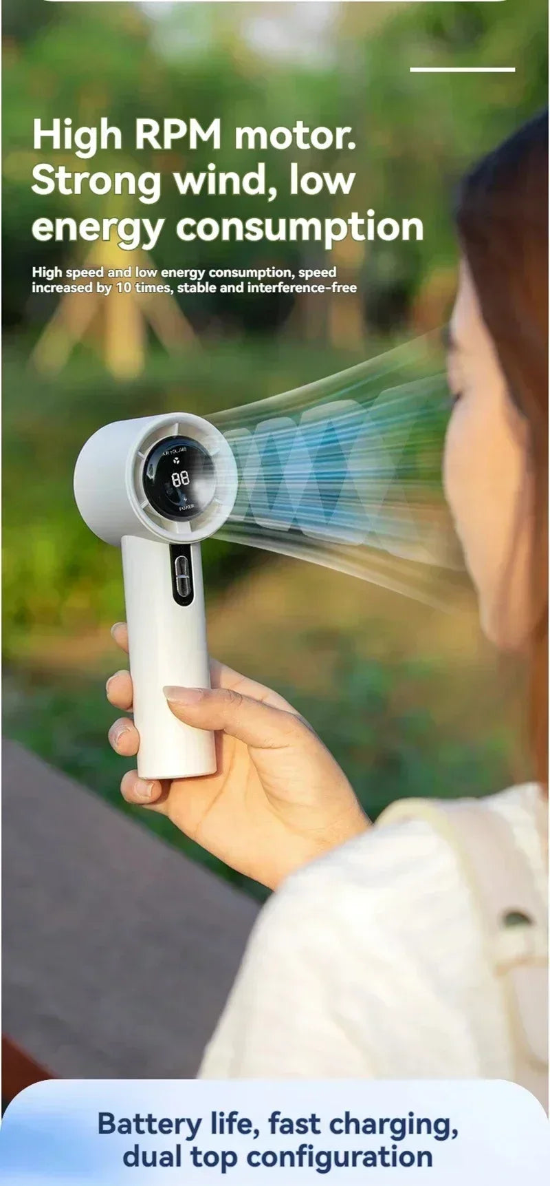 2025 Portable Turbo Handheld Fan - 100-Speed Adjustable, USB Rechargeable Mini Fan with LED for Camping, Outdoor & Travel