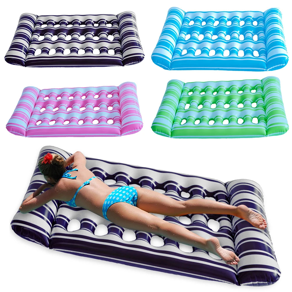 Inflatable Pool Float Lounger with Headrest Pool Floats Hammock Portable Floating Lounger Air Mattress for Swimming Pool Party