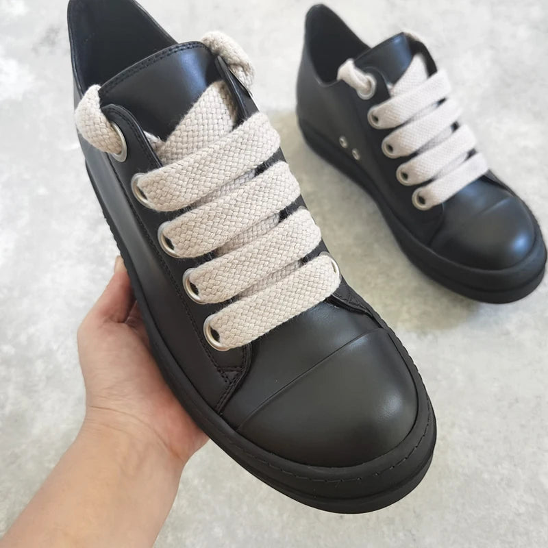 Men's Casual Shoes Jumbo Shoelace Women's Sneakers Leather Shoes for Men Lace-up O-wen Fashion Men's Sneakers