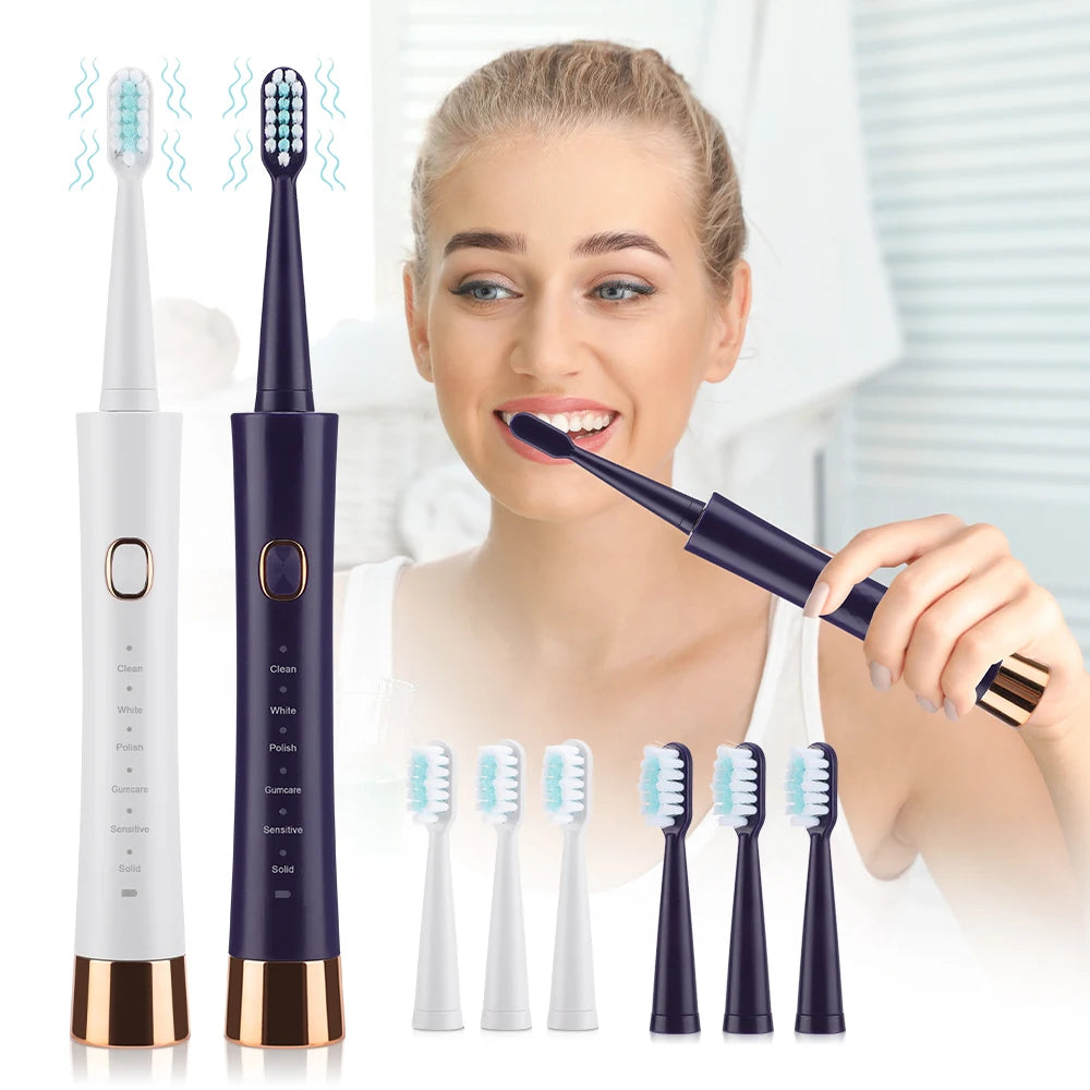 Ultrasonic Electric Toothbrush for Adults USB Rechargeable 5 Modes with 4 Toothbrush Heads IPX7 Waterproof Travel Toothbrush