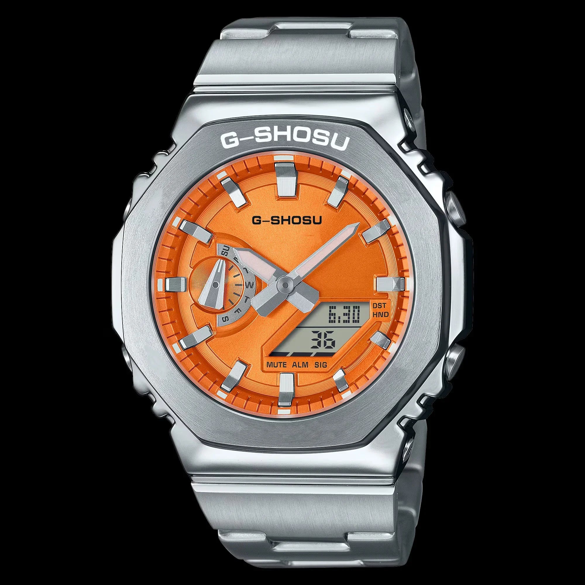 Digital Sports Electronic Unisex Watch Full Function LED Alloy Large Dial World Time Steel Strap GMB Oak Series