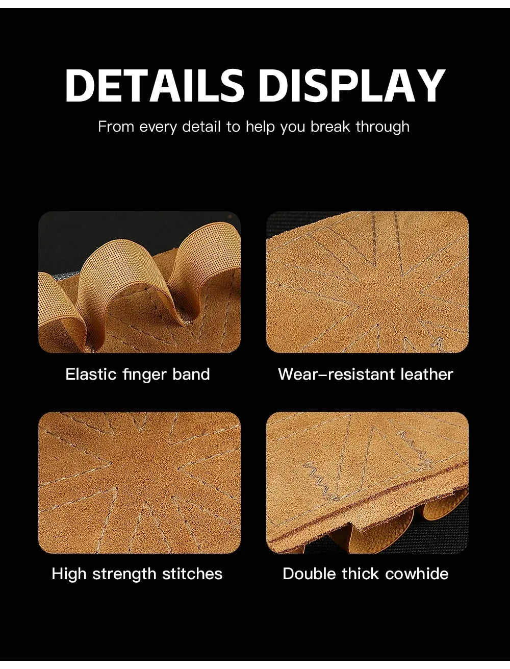 1Pair Leather Weight Lifting Training Gloves Palm Protection Breathable Gym Gloves Grips Anti-Skid Thicken