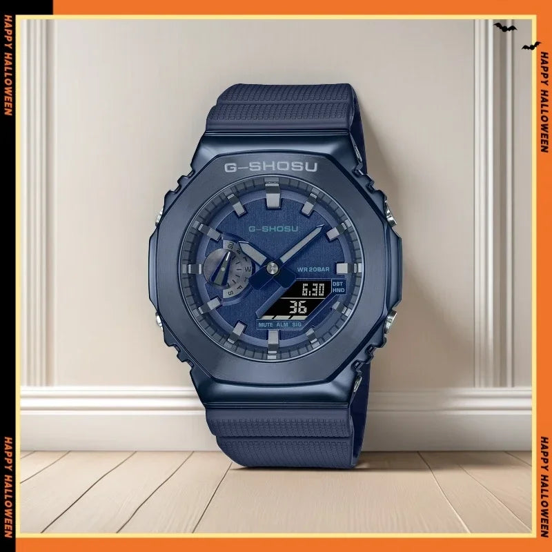 Unisex Sports Electronic Watch Alloy Dial World Time Full Function LED Dual Display Auto Light Shockproof